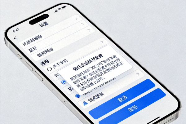 iPhone设置中信任企业级应用开发者的操作界面